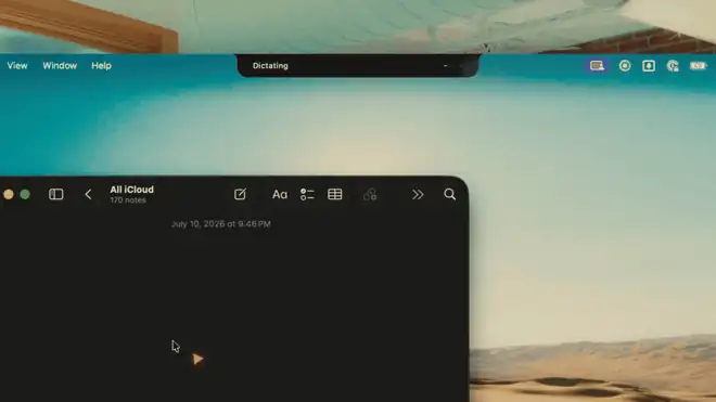 Dictated speech streaming as text into a text box